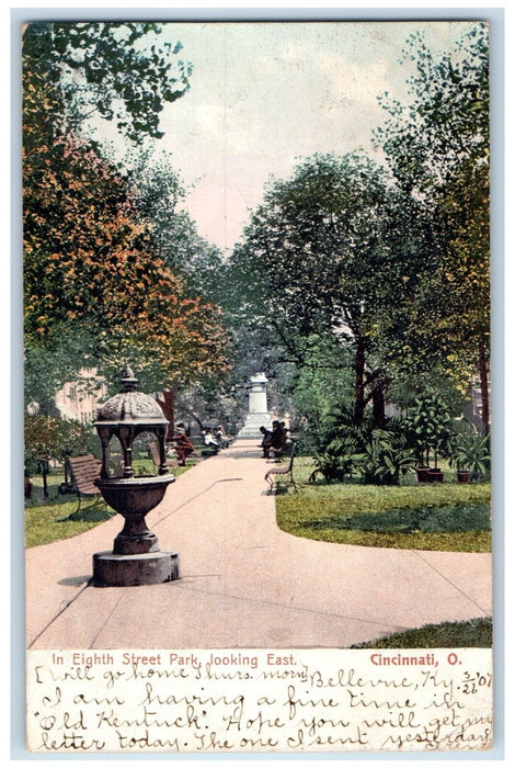 1907 Eighth Street Park Looking East Bench Exterior Cincinnati Ohio OH Postcard