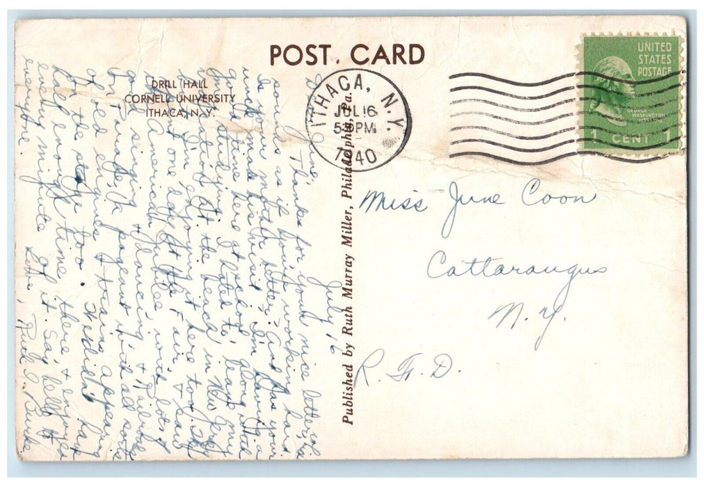 1940 Drill Hall Cornell University Exterior Building Ithaca New York NY Postcard
