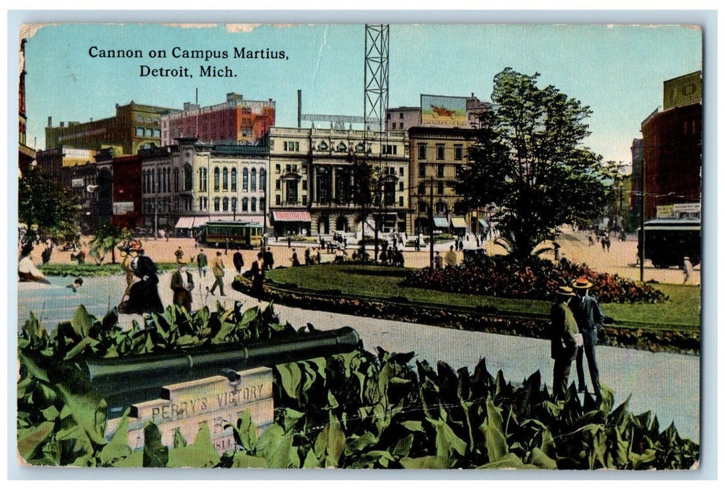 1913 Cannon Campus Martius Exterior Building Streetcar Detroit Michigan Postcard