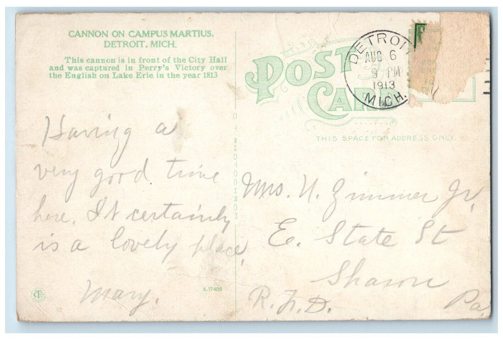 1913 Cannon Campus Martius Exterior Building Streetcar Detroit Michigan Postcard