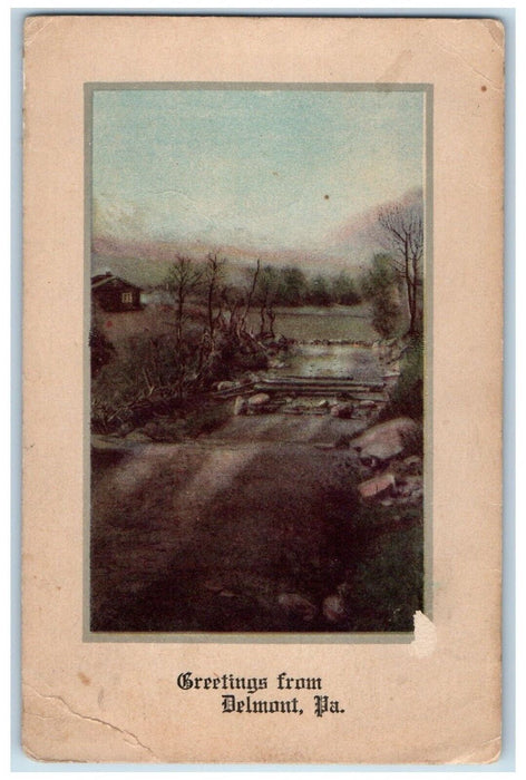 1918 Greetings From Delmont Pennsylvania PA Rock Bridge Vintage Antique Postcard