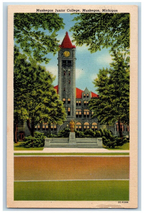c1940 Muskegon Junior College Exterior Building Field Muskegon Michigan Postcard