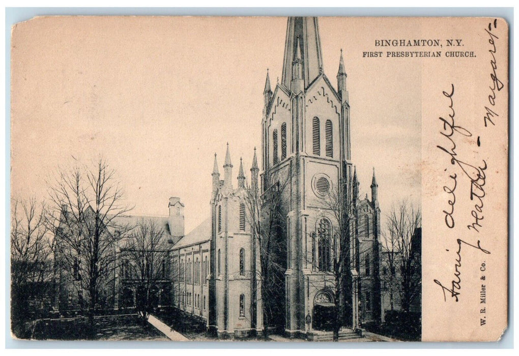 1904 Binghamton NY, First Presbyterian Church Scene Street Tuck's Postcard