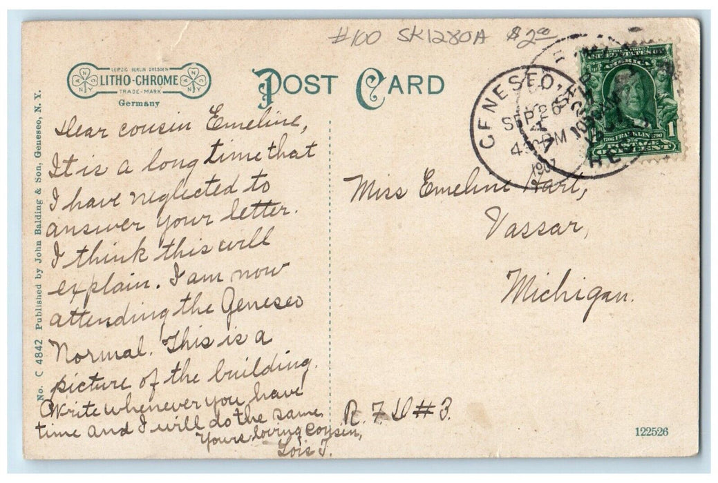 1907 State Normal School Building Campus Geneseo New York NY Antique Postcard