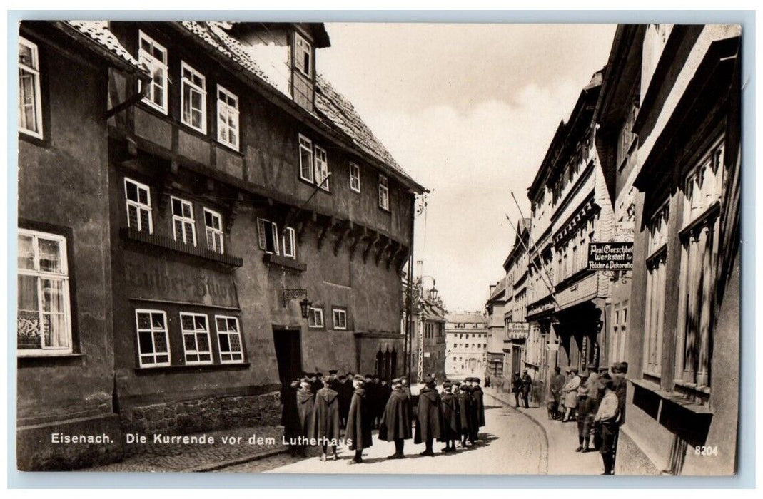 c1930's Boy Carolers Wartburg Luther's House View Eisenach Germany RPPC Postcard