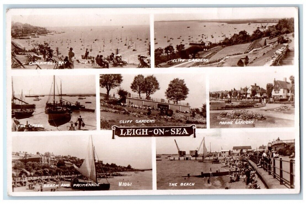 1951 Multiview Bay Beach Gardens Leigh On Sea Essex England RPPC Photo Postcard