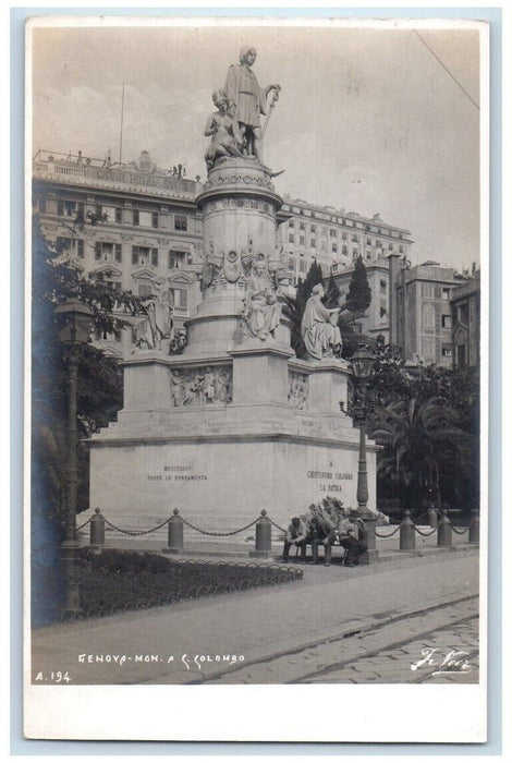 c1930's Christopher Columbus Statue View Genoa Italy RPPC Photo Postcard
