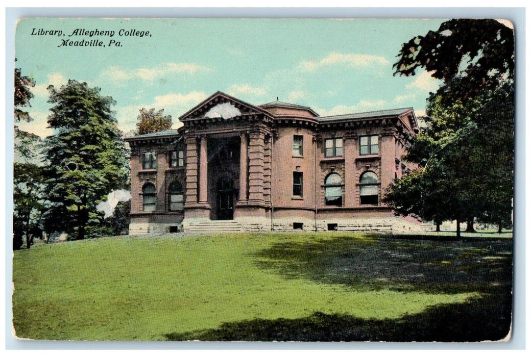 1911 Library Allegheny College Meadville Pennsylvania Vintage Antique Postcard
