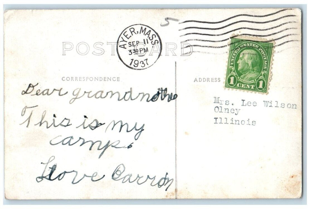 1937 Camp Swimming Boys Slide Boats Ayer Massachusetts MA RPPC Photo Postcard