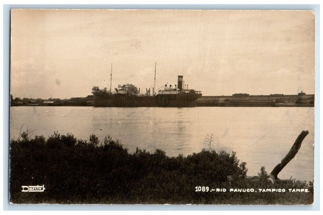 c1940s Panuco River Steamship View Tampico Tamaulipas Mexico RPPC Photo Postcard