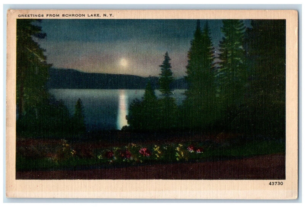 c1910's Greetings From Schroon Lake New York NY, Moon View Antique Postcard