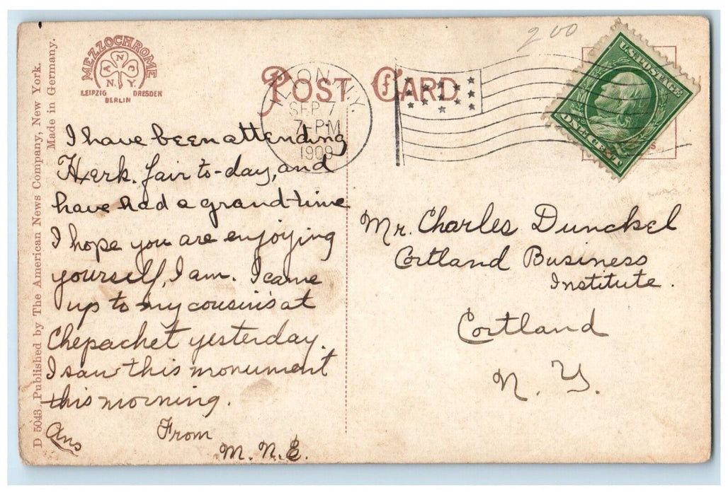1909 Soldiers Monument Dirt Road Ilion New York NY Posted Antique Postcard