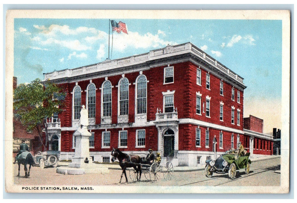 c1920's Horse Carriage Car Police Station Salem Massachusetts MA Postcard