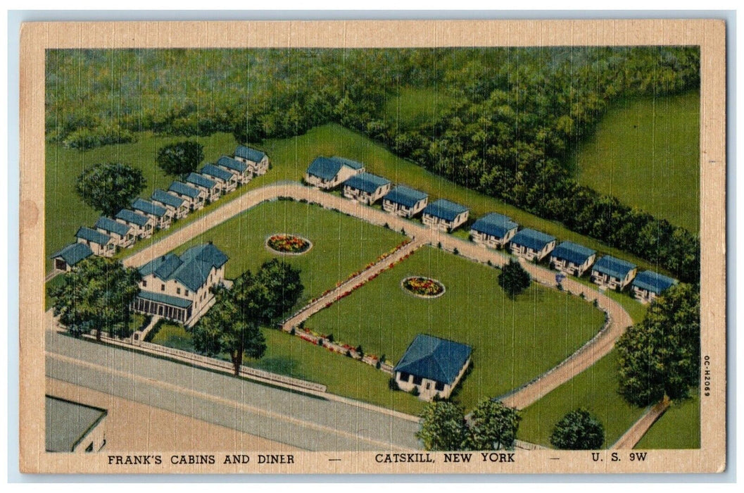 1953 Bird's Eye View Of Franks Cabins And Diner Catskill New York NY Postcard