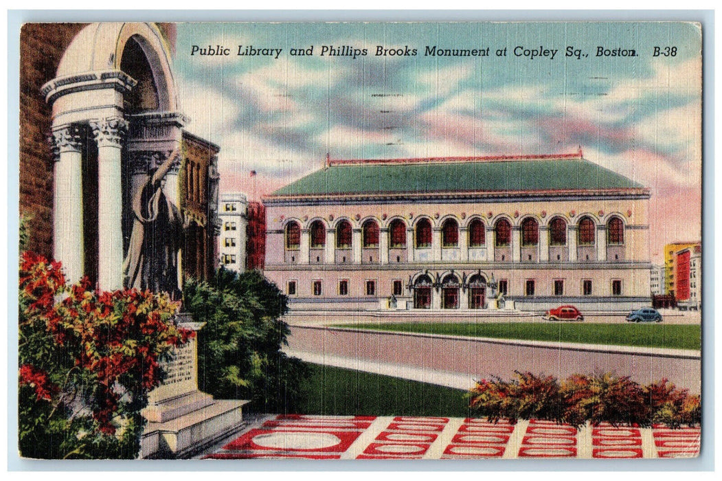 1947 Public Library Phillips Brooks Monument Copley Sq. Boston MA Postcard