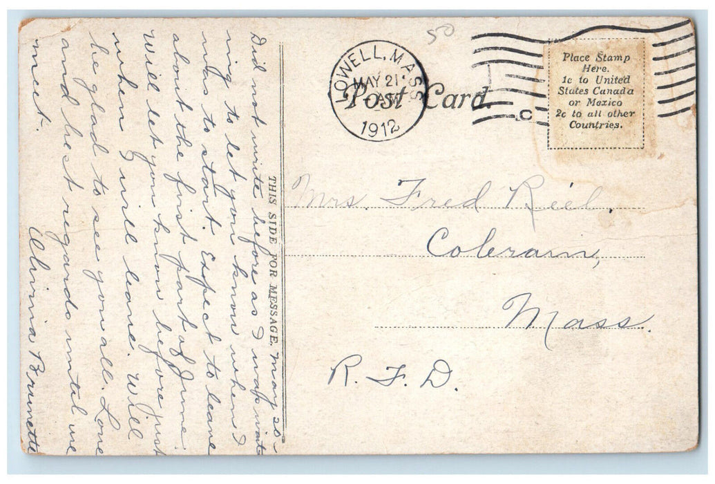 1912 Pawtucket Falls Lowell Massachusetts MA Antique Posted Postcard