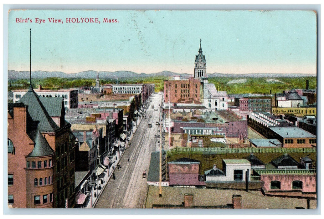 1910 Bird's Eye View Holyoke Massachusetts MA Antique Posted Postcard