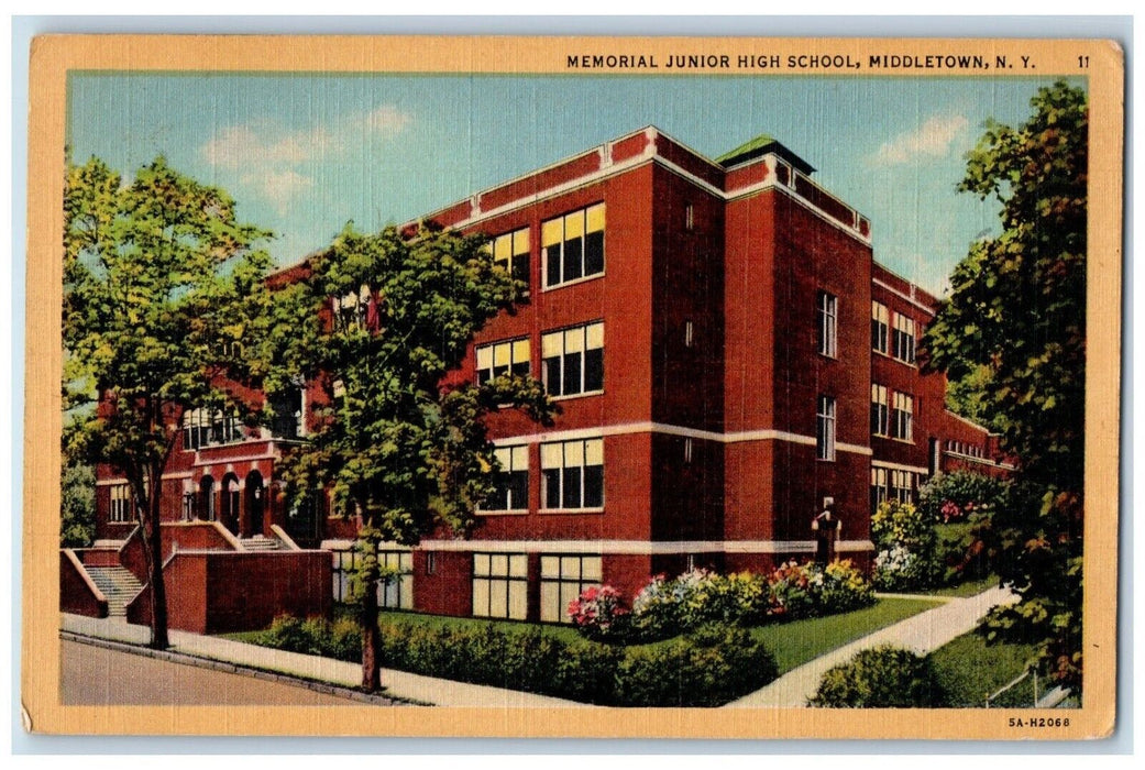 1951 Memorial Junior High School Building Middletown New York NY Posted Postcard