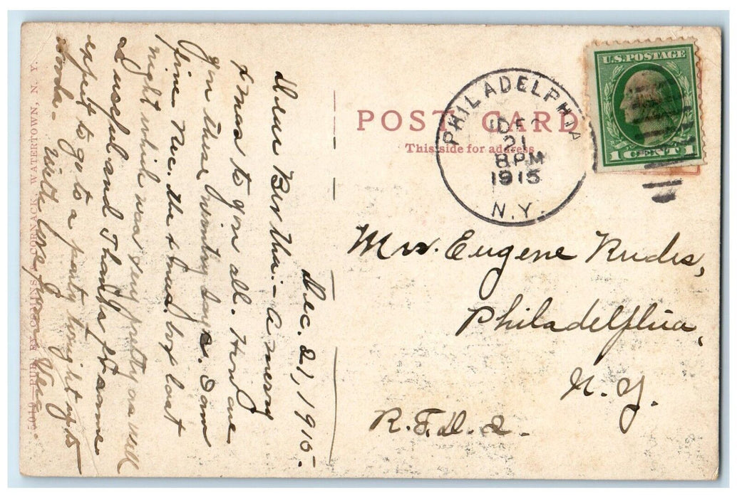 1915 Public Square Pavilion Stores Watertown NY, Philadelphia PA Posted Postcard