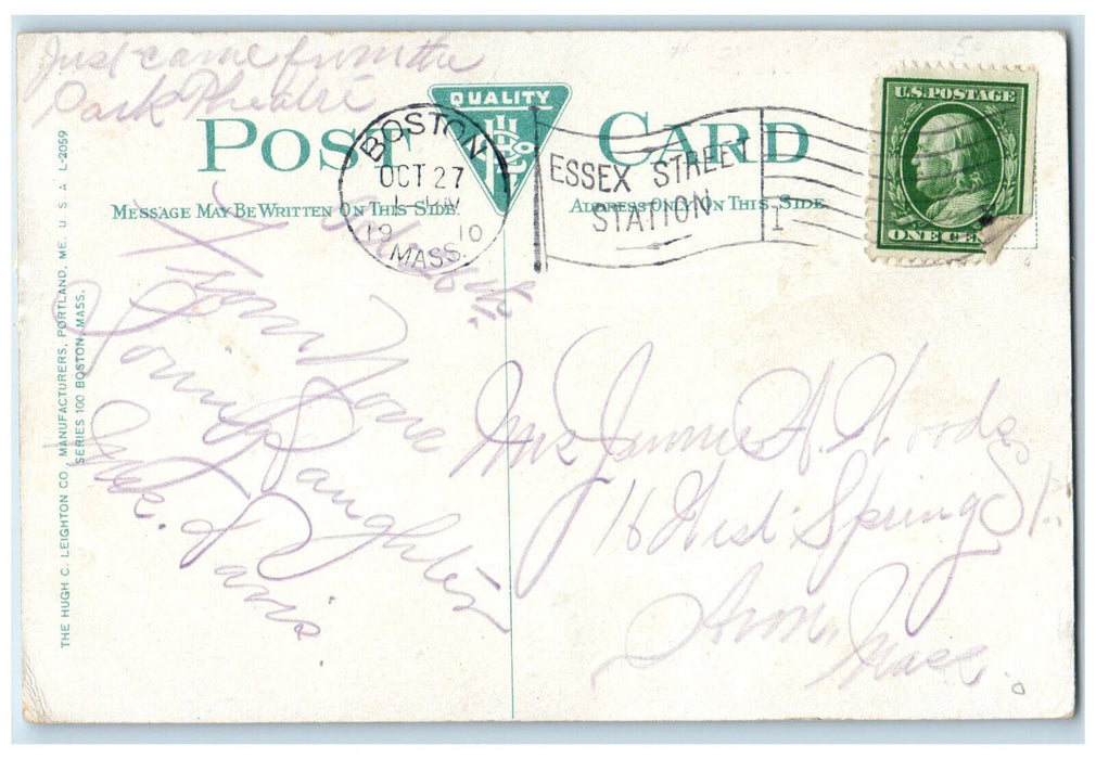1910 Bridge in Fenway Boston Massachusetts MA Couple Flowers Multiview Postcard