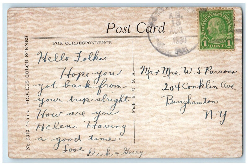 1930 Greetings From Nichols New York NY, River View Posted Antique Postcard