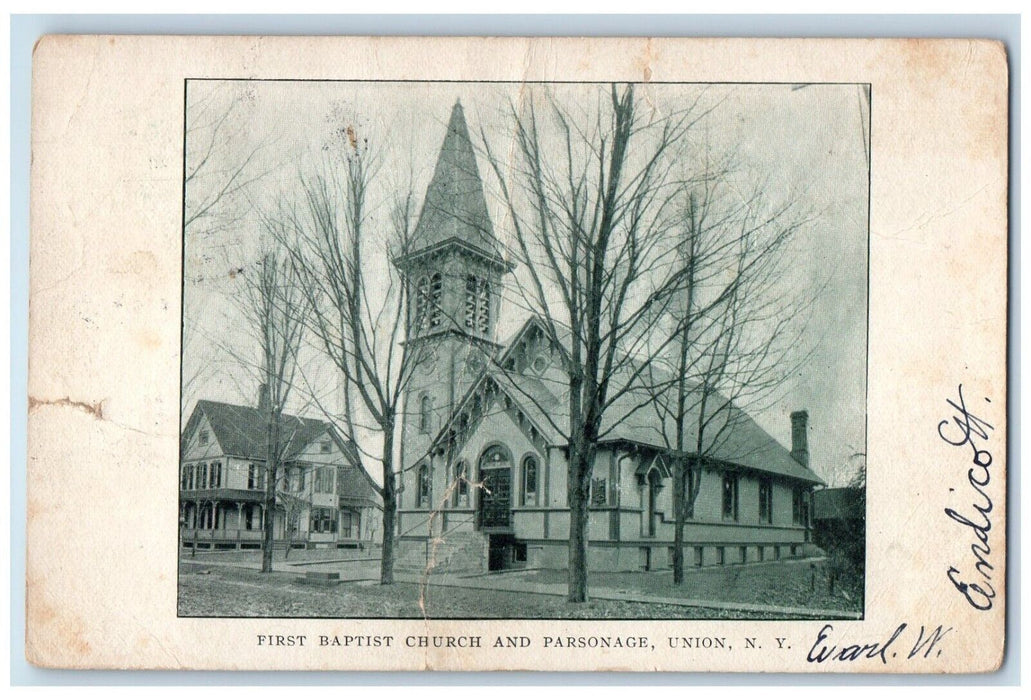 1907 First Baptist Church And Parsonage Union New York NY Antique Postcard