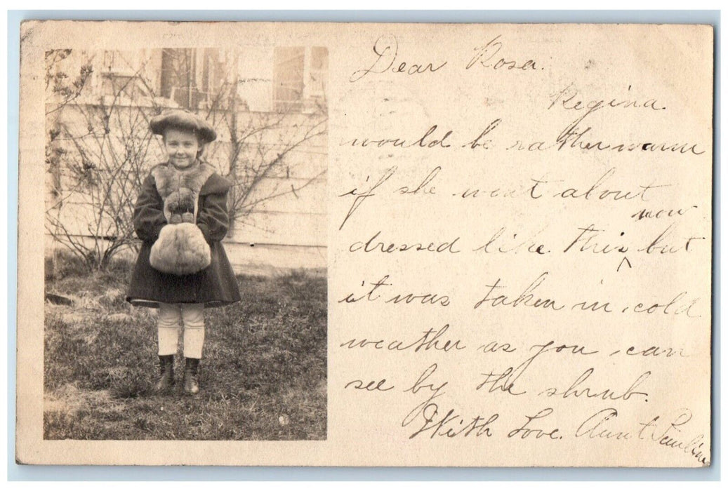 1906 Cute Little Girl Handwarmer Wilmington Delaware DE RPPC Photo Postcard