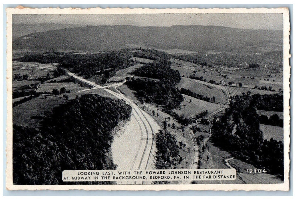 c1940 Looking East Howard Johnson Restaurant Midway Background Bedford Postcard