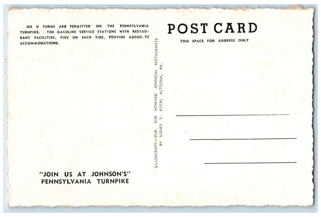c1940 Looking East Howard Johnson Restaurant Midway Background Bedford Postcard