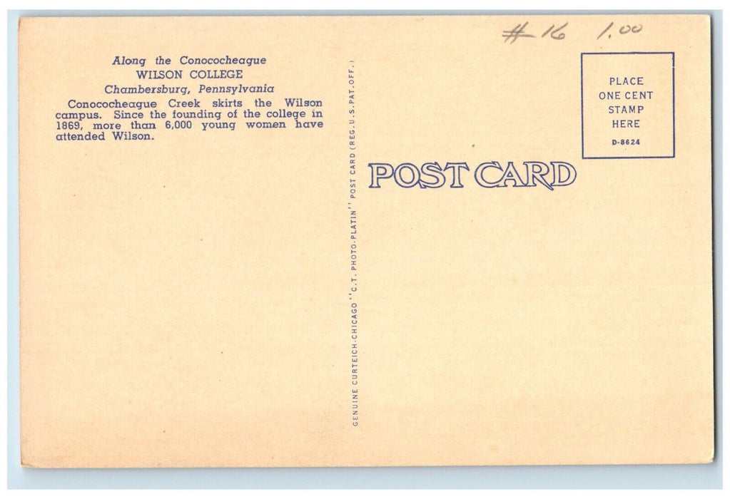 c1940 Along Conococheague Wilson College Chambersburg Pennsylvania PA Postcard