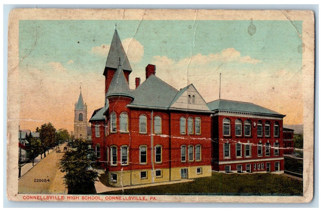 c1910 Connellsville High School Exterior Connellsville Pennsylvania PA Postcard