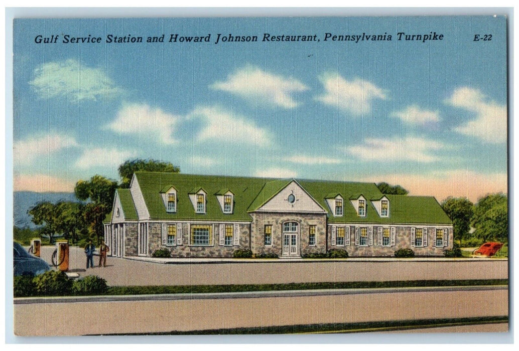 c1940 Gulf Service Station Howard Johnson Restaurant Road Pennsylvania Postcard
