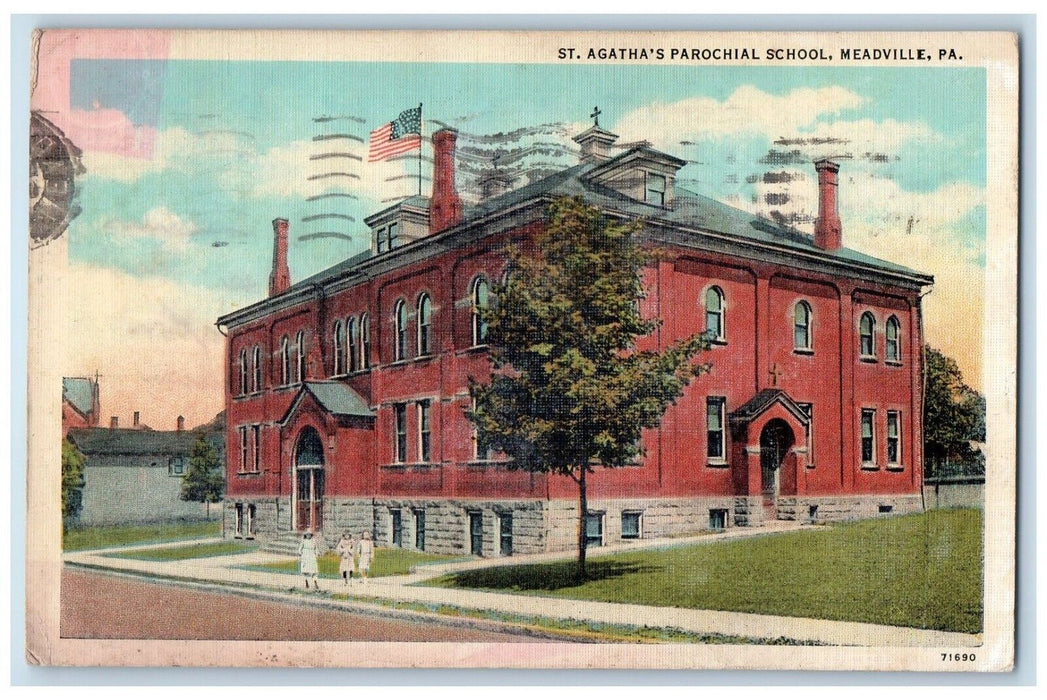 1943 St. Agatha's Parochial School Exterior Meadville Pennsylvania PA Postcard