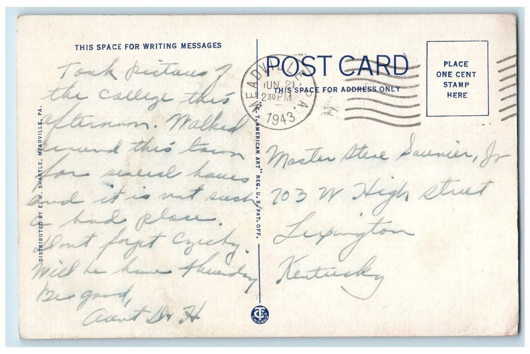1943 St. Agatha's Parochial School Exterior Meadville Pennsylvania PA Postcard