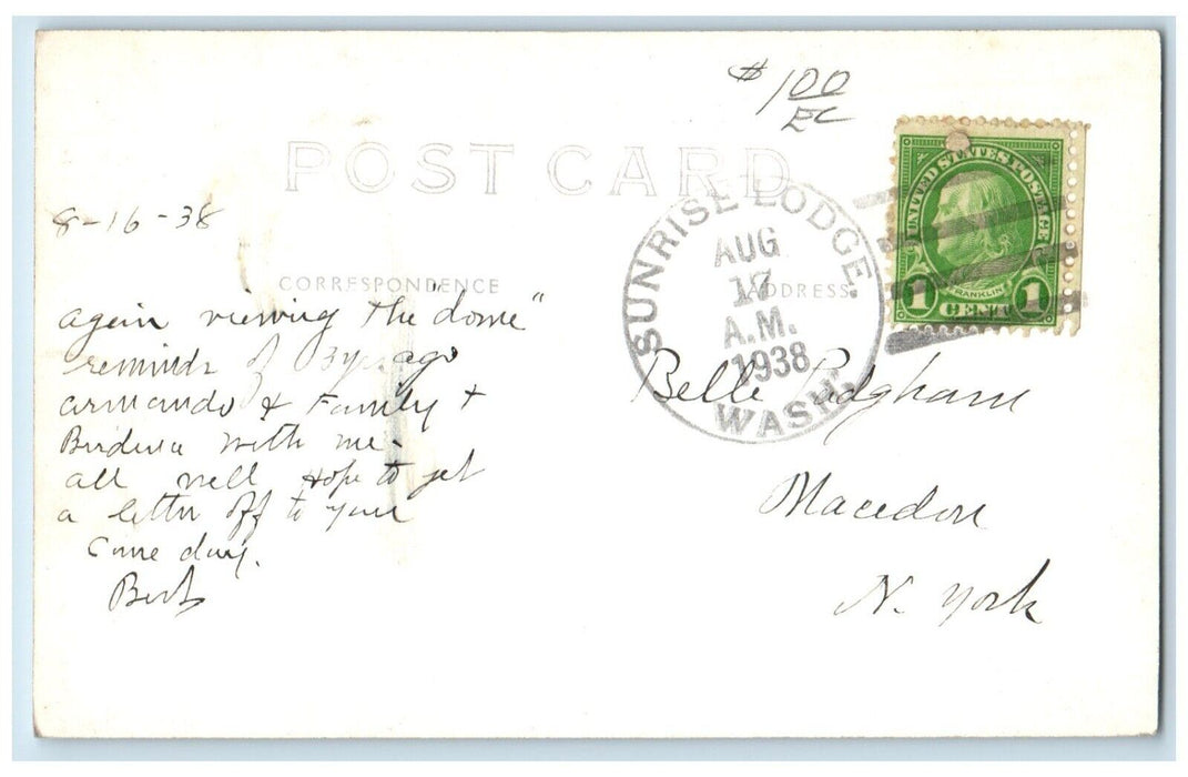 1938 Frozen Lake Rainier National Park Sunrise Lodge WA RPPC Photo Postcard