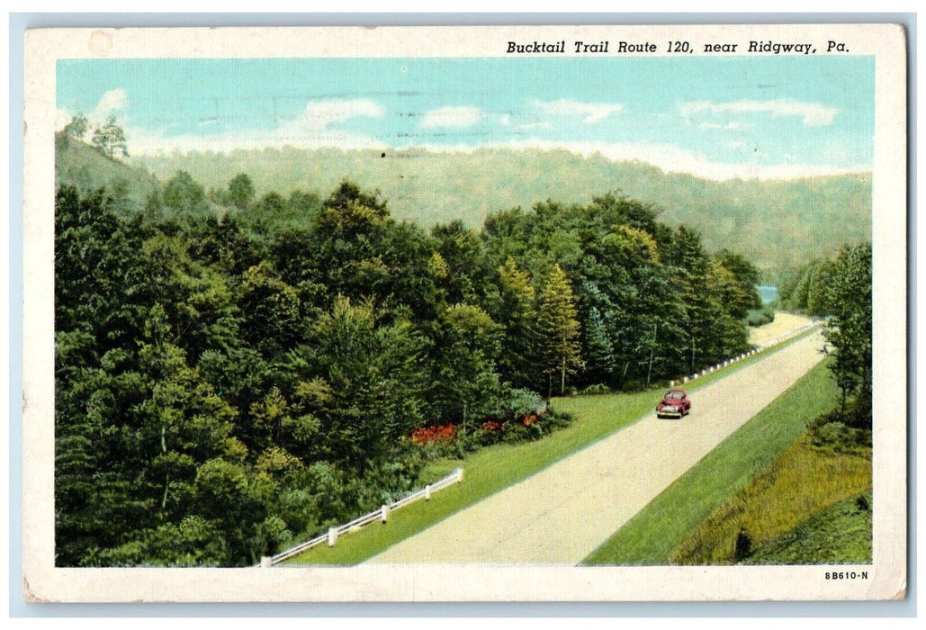 1951 Bucktail Trail Route Near Road Classic Car Ridgway Pennsylvania PA Postcard