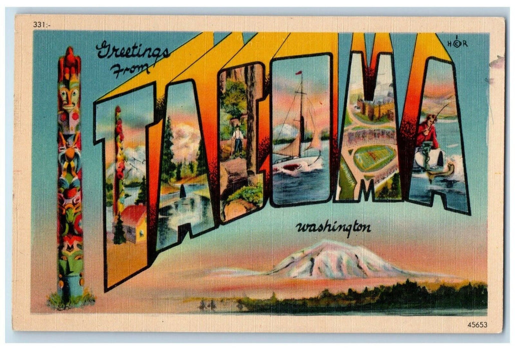 c1940 Greetings From Tacoma Washington Banner Large Letter Antique WA Postcard