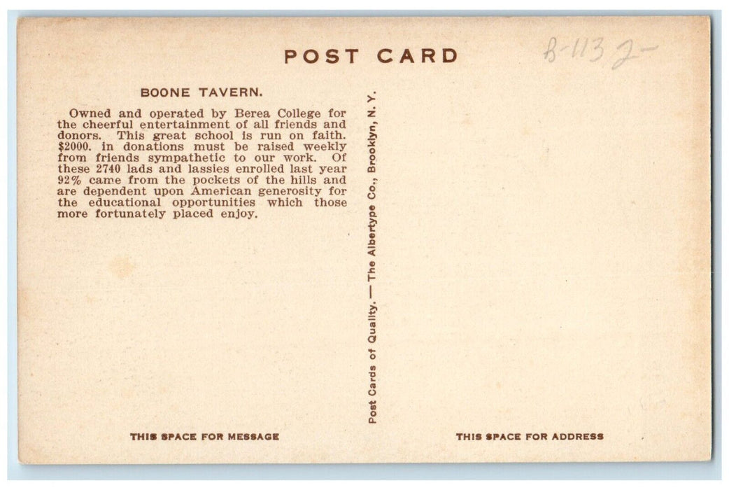 c1940 Boone Tavern Exterior Building Berea Kentucky KY Vintage Antique Postcard