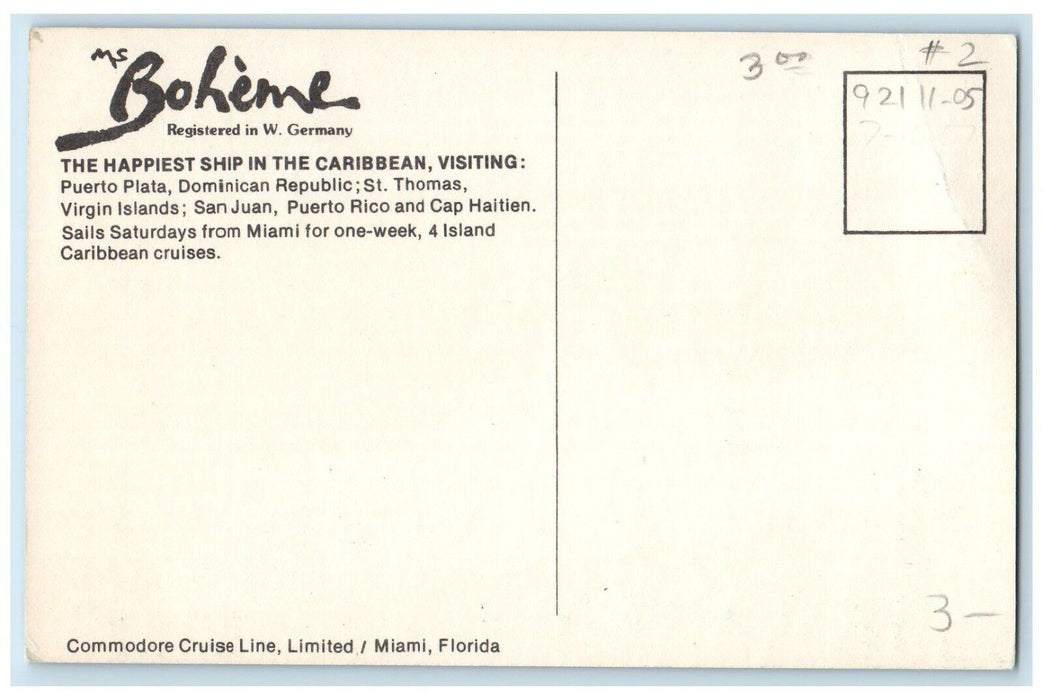 c1960 Boheme Happiest Ship Caribbean Puerto Plata Island Cruise Steamer Postcard