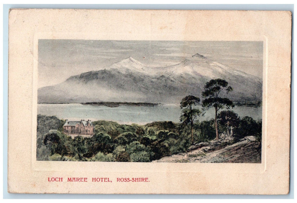 1909 Loch Maree Hotel Ross-Shire Dingwall Scotland Hills Aquatint Postcard