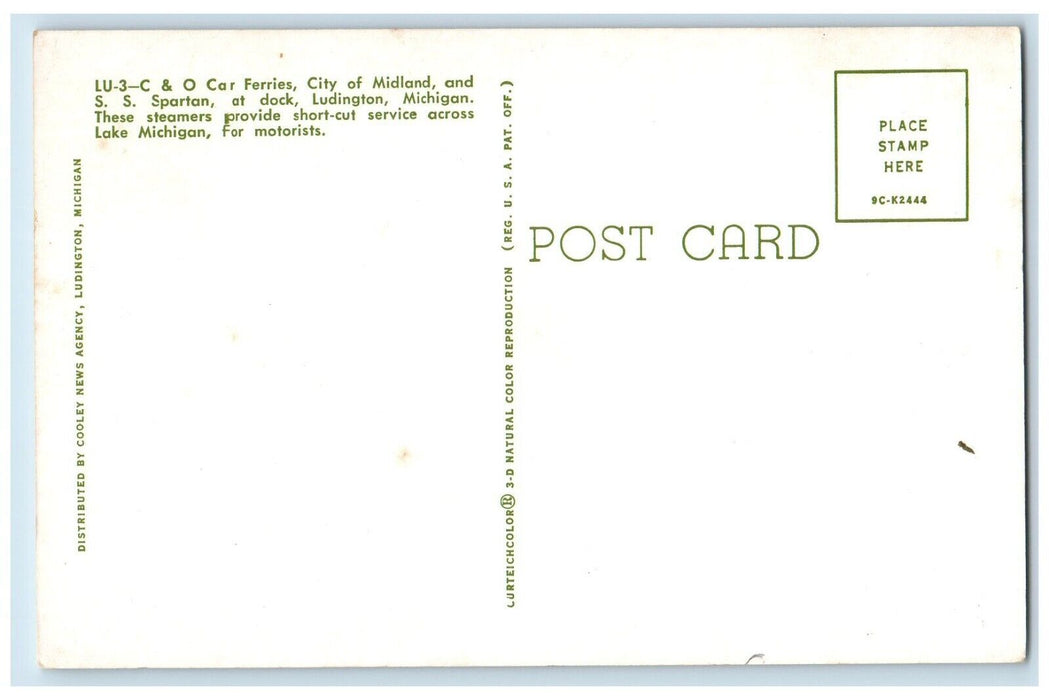 c1960 Car Ferries City Midland S.S. Spartan Steamer Ludington Michigan Postcard
