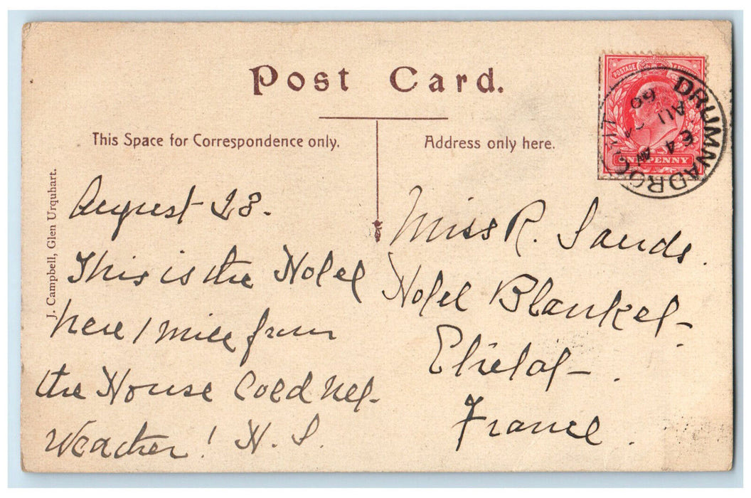 1909 The Hotel Drumnadrochit Urquhart Bay Scotland Antique Posted Postcard