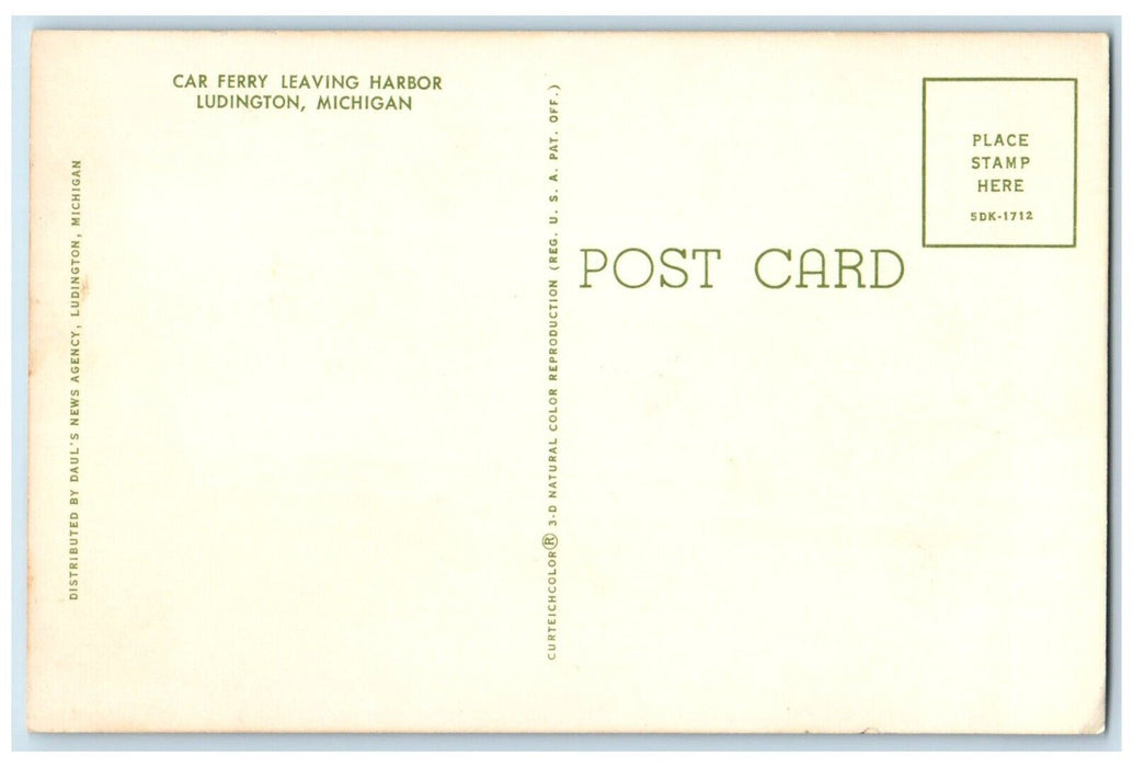 c1960 Car Ferry Leaving Harbor Steamer Cruise Dock Ludington Michigan Postcard