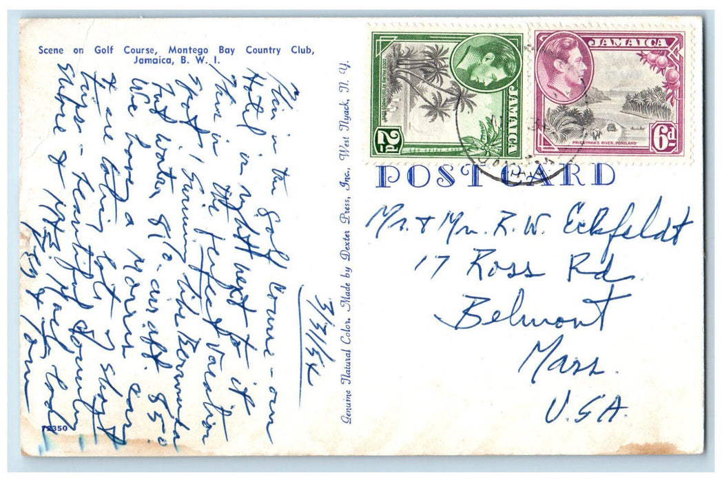 1954 Scene on Golf Course Montego Bay Country Club Jamaica BWI Postcard