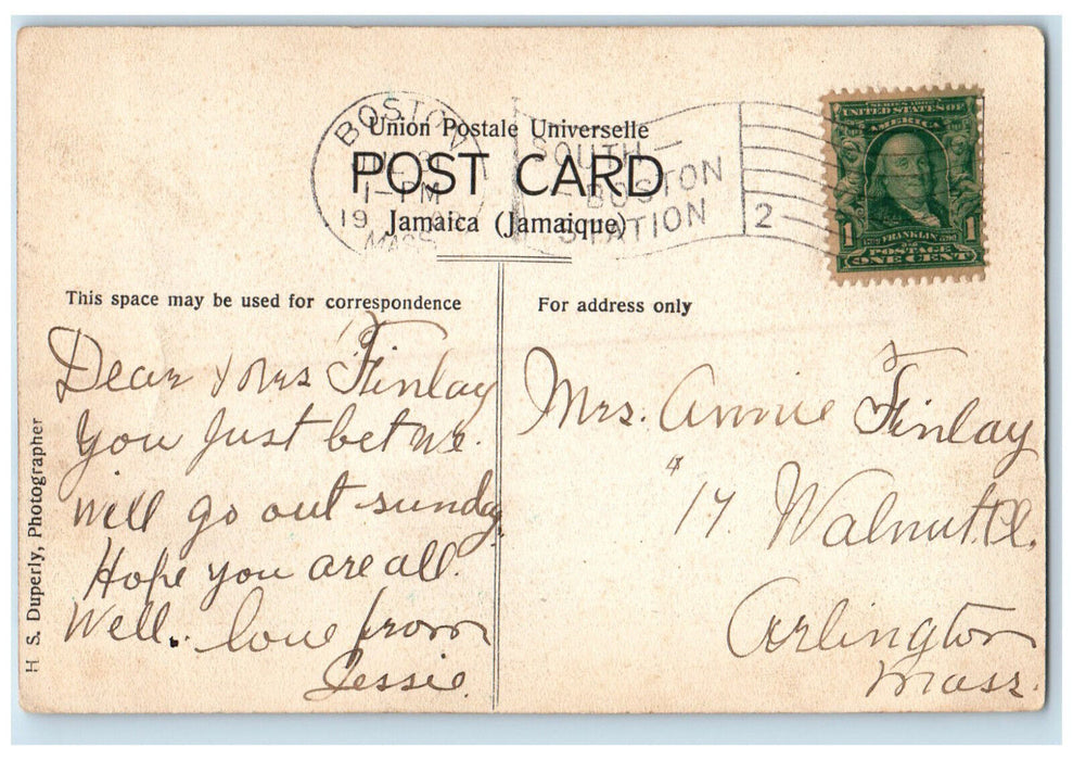 1908 Boston Steamer Entering Port Antonio Jamaica Antique Posted Postcard