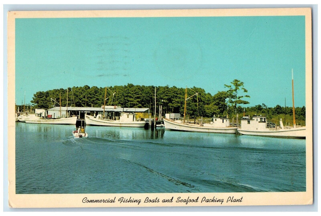 1968 Commercial Fishing Boats Seafood Packing Plant Mathews County VA Postcard