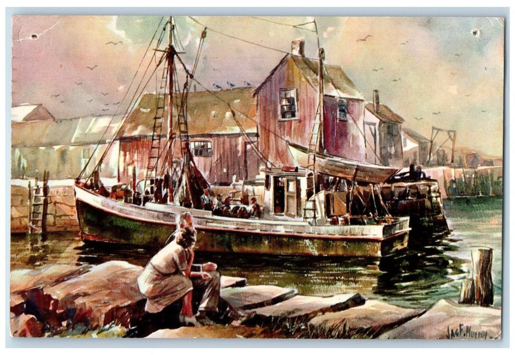 1955 Seascape Watercolor James Murray Seashore Boston Massachusetts MA Postcard