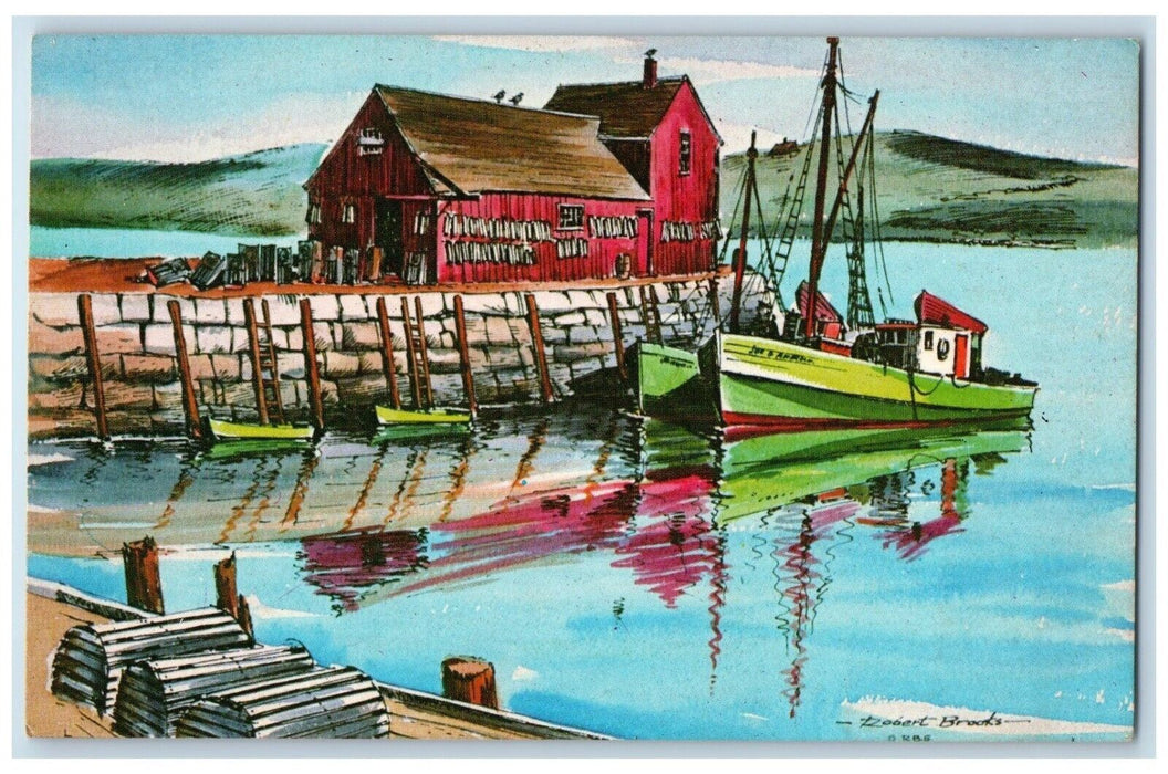 c1940 Picturesque Lobster Shack Boats Cape Cod Hyannis Massachusetts MA Postcard