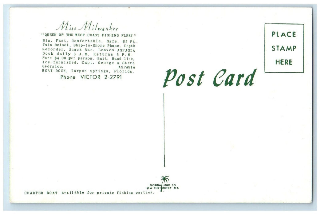 c1940 Miss Milwaukee Queen West Coast Fishing Fleet Tarpon Florida FL Postcard