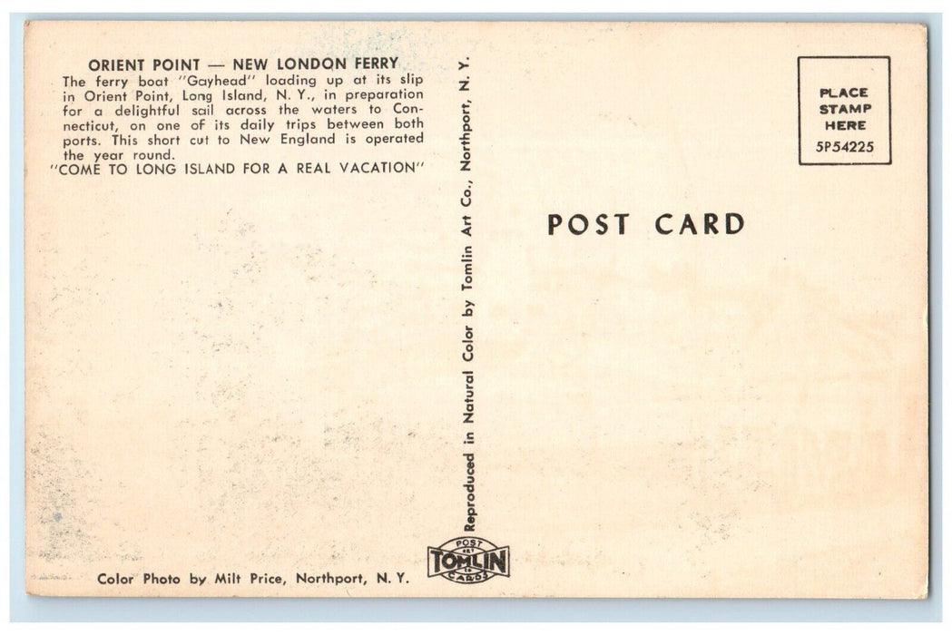 c1960 Orient Point New London Ferry Gayhead Boat Long Island New York Postcard